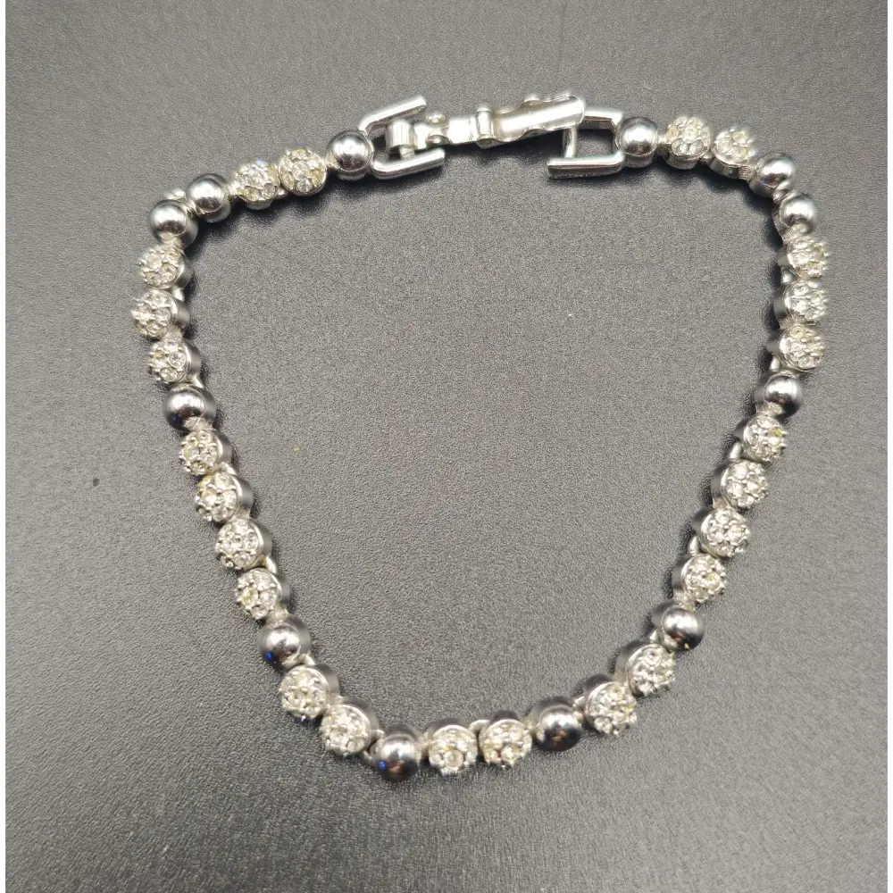 Silver bracelet with clear beads