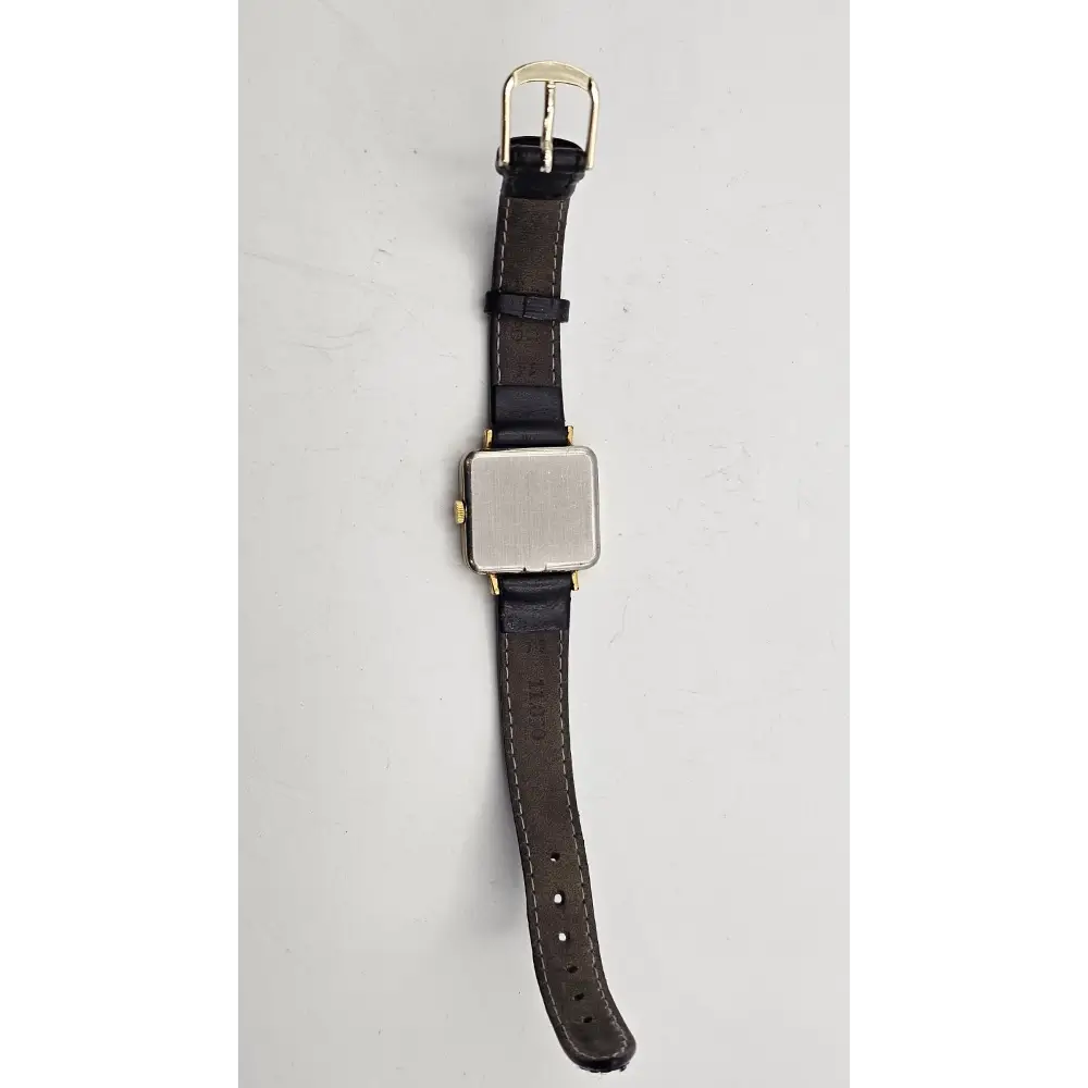 Watch strap with gold buckle on a light gray background