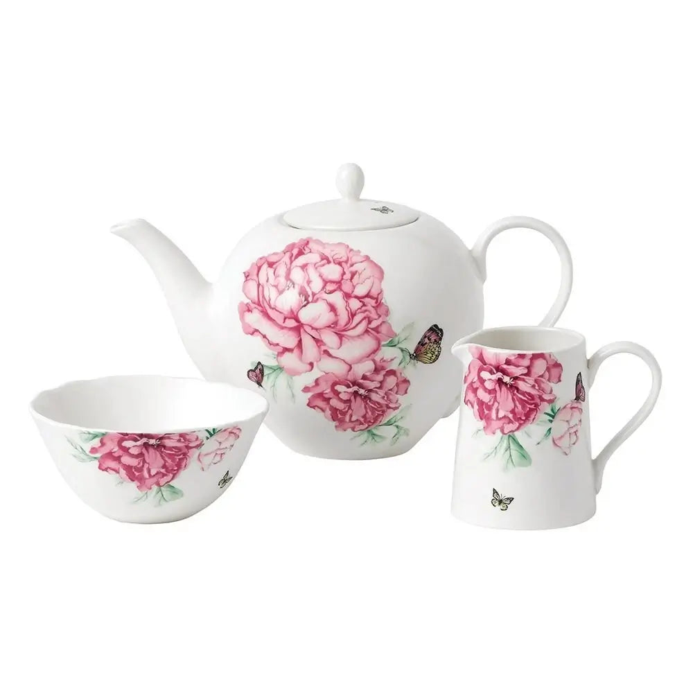Tea set with pink floral design