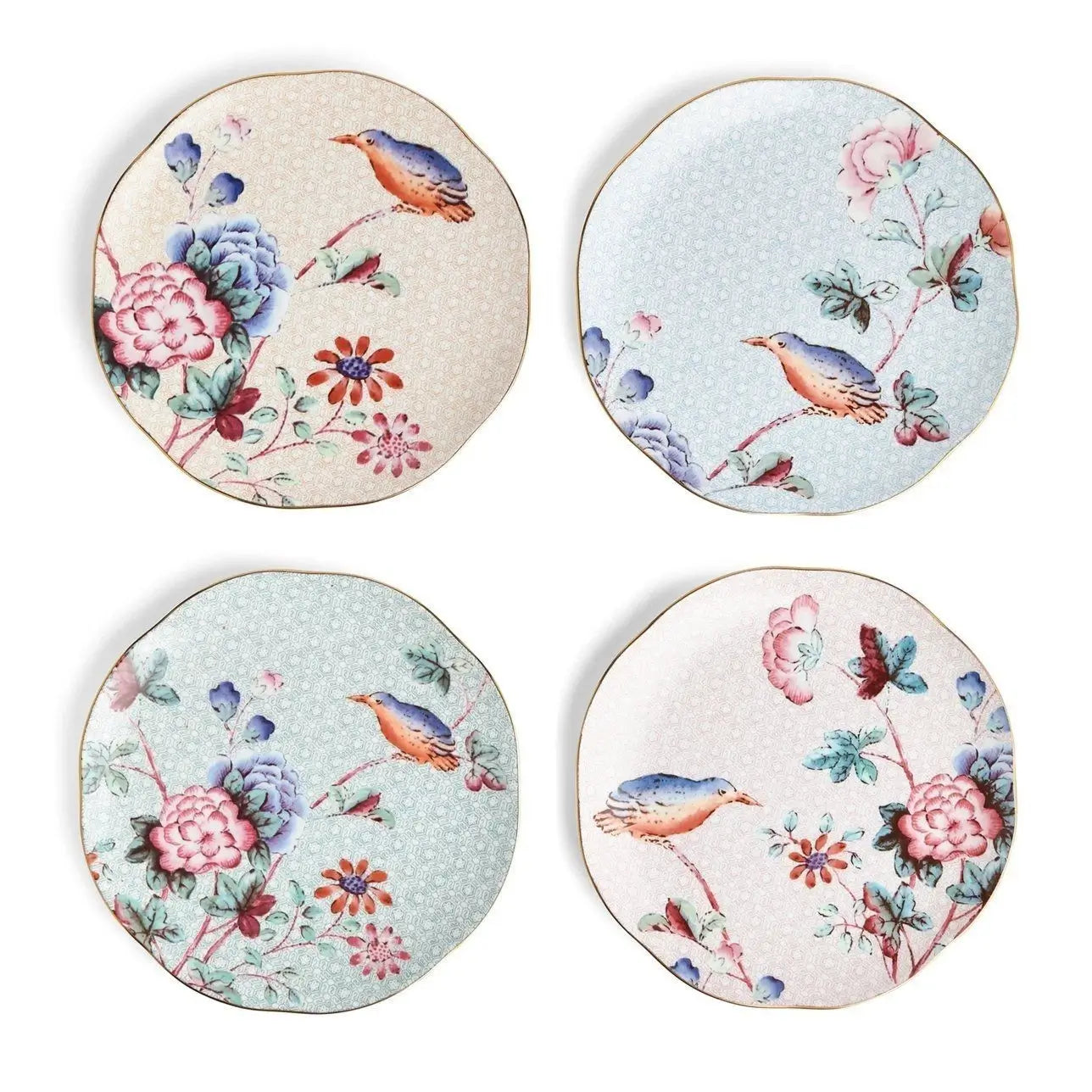 Wedgwood Cuckoo tea plates 20cm set of 4 fine bone china floral bird design