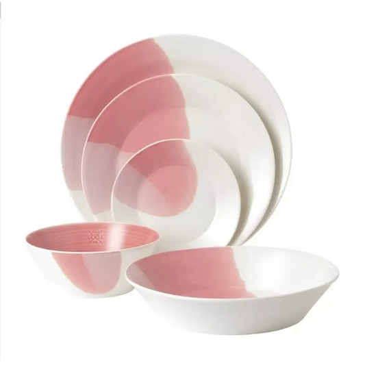 Set of ceramic bowls with pink and white design