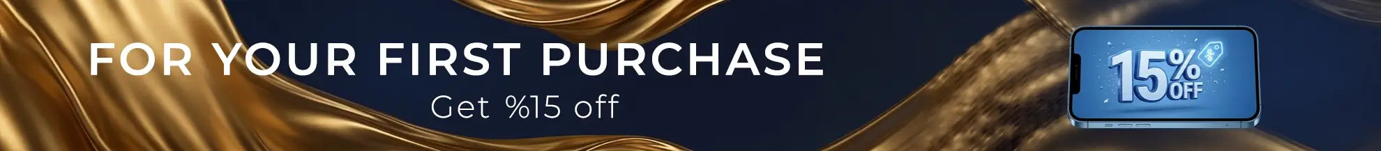 Promotional banner with 15% off discount offer on a dark background