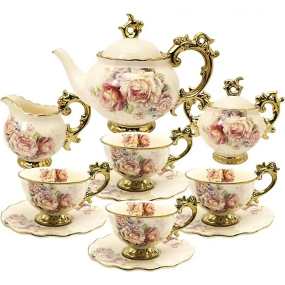 Vintage-style tea set with floral patterns 