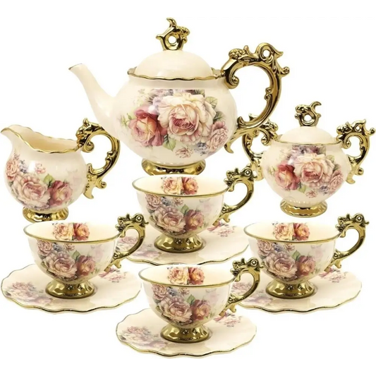 Vintage-style tea set with floral patterns 