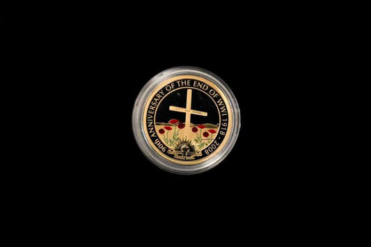 2008 End of WWI gold proof coin reverse – burial cross and red poppies, Perth Mint | Koalaehub
