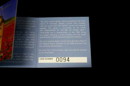 Perth Mint certificate of authenticity booklet for 2008 End of WWI gold proof coin, coin number 0094 | Koalaehub