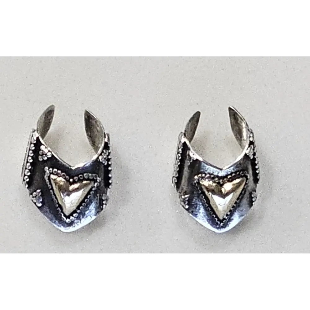 Complete Antique Heart Ear Cuff Set displayed on a luxurious velvet jewelry box cushion, showing both the silver and gold elements.