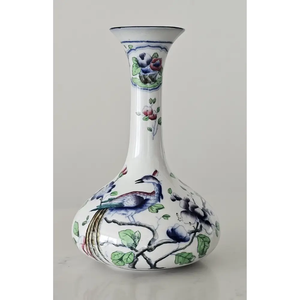Hancock & Sons Coronaware "Old Woodstock" bud vase featuring a hand-painted Bird of Paradise motif from our Antique & Vintage Collection