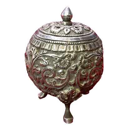 Indian silver saltshaker with intricate detailing