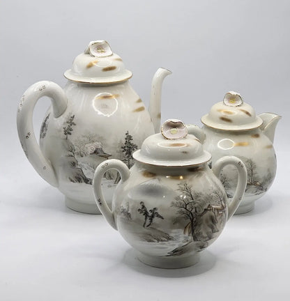 Antique Japanese Porcelain Tea Set 21 Piece, Geisha Scenes with Gold Trim