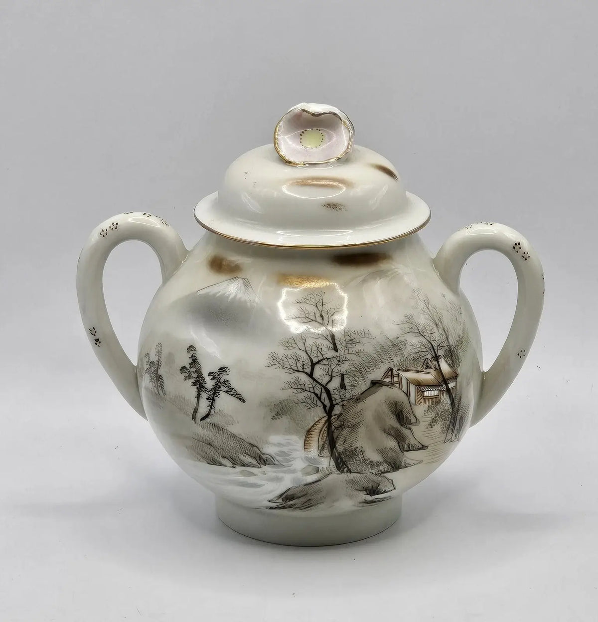 Antique Japanese Porcelain Tea Set 21 Piece, Geisha Scenes with Gold Trim