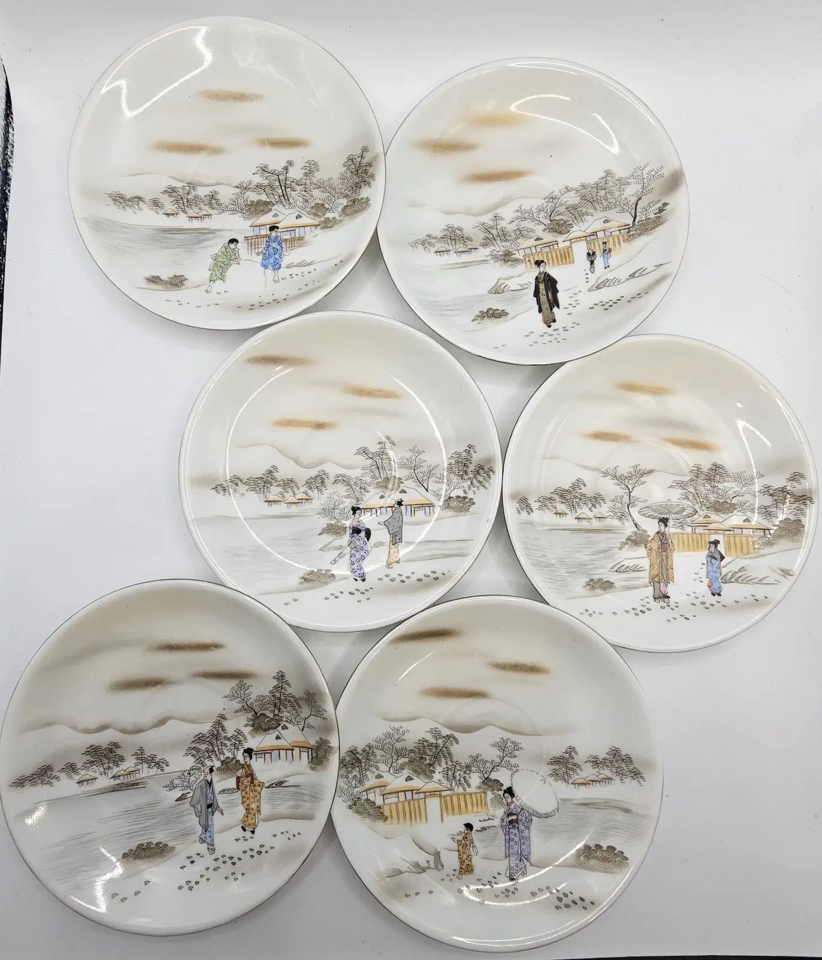 Antique Japanese Porcelain Tea Set 21 Piece, Geisha Scenes with Gold Trim