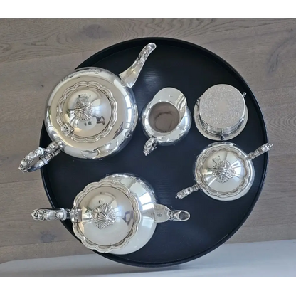Full set of 5-piece antique silver plated tea and coffee service