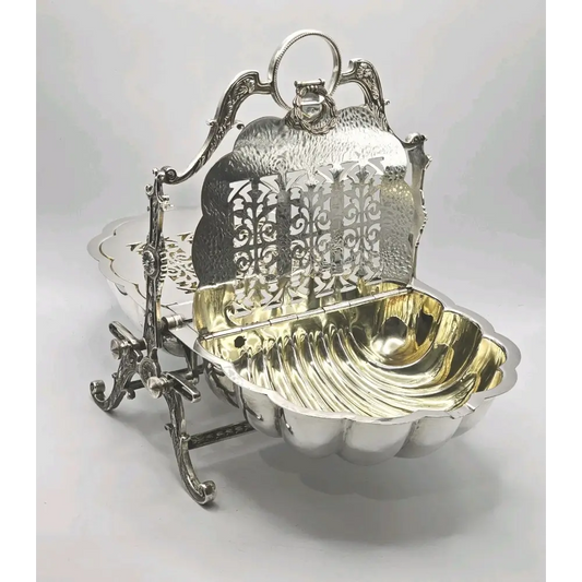 Antique Victorian Silver-Plated Roll-Over Serving Dish Front View