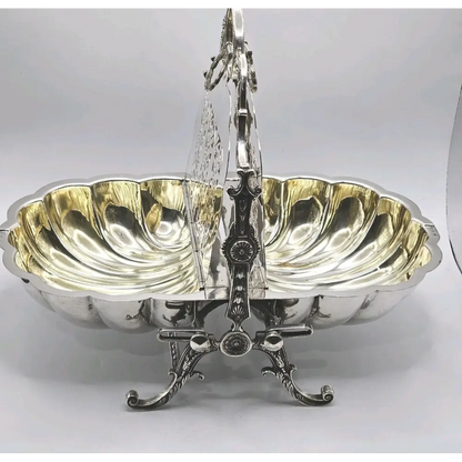 Silver and gold double bowl stand 