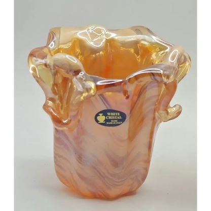 Close-up of ruffled rim detail on vintage Murano art glass vase