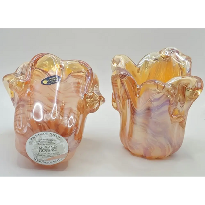 Set of two mid-century Murano art glass vases with ruffled edges