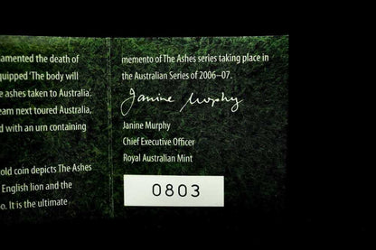 The Ashes 2007 gold proof coin certificate of authenticity numbered 0803