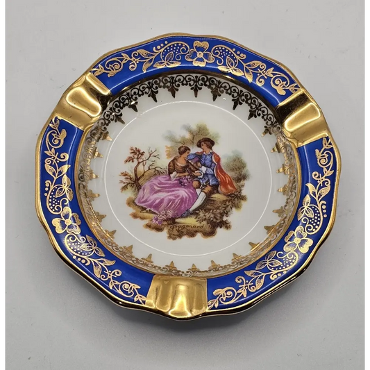 Limoges porcelain ashtray with 1970s Fragonard courting couple motif