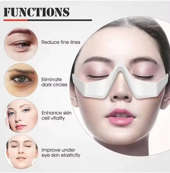 Product advertisement showing a face mask with functions listed on a white background