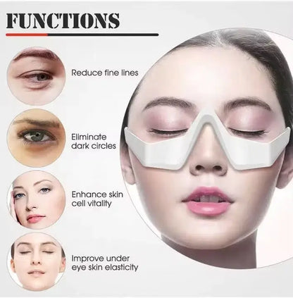 Product advertisement showing a face mask with functions listed on a white background