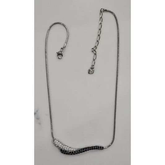 Silver necklace with black stones
