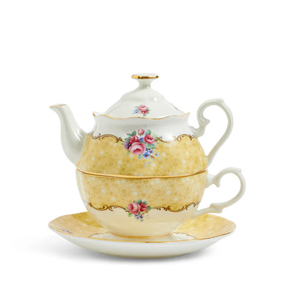 Royal Albert 100 Years 1930s Polka Rose 3-Piece Tea for One Set with Pink Roses
