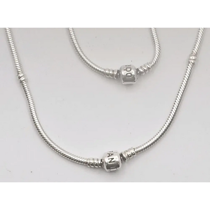 Silver snake chain necklace with two silver beads