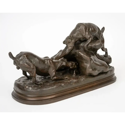 Albert Laplanche Bronze Figural Group - Hounds & Fox Signed German Sculpture (30cm)