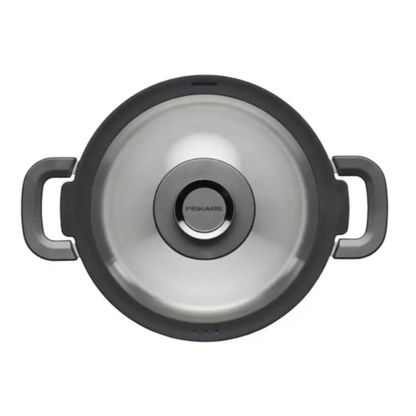 Round metal component with handles