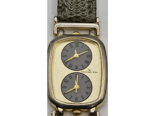 Rare vintage Christian Dior dual time zone watch with 18K gold-plated case