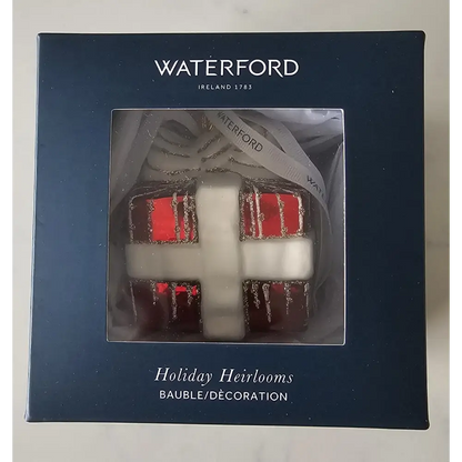 Waterford holiday heirlooms in a box on a white background