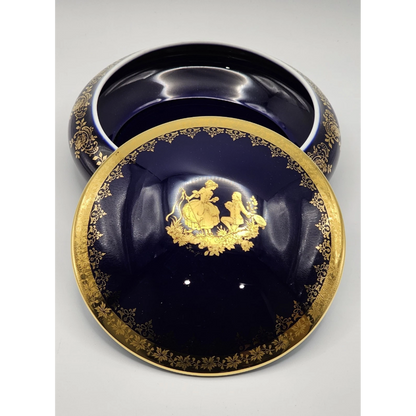Navy blue dish with gold decorative elements
