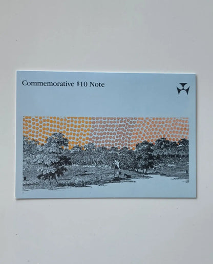 Folder information panel beside the 1988 Australian $10 commemorative banknote portrait