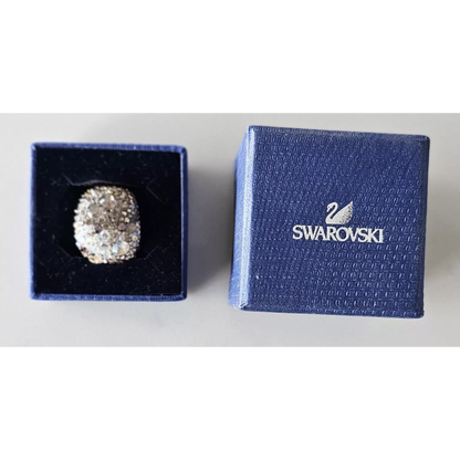 Swarovski ring in a blue box on a white background