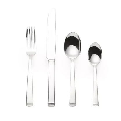 16-piece stainless steel dining set arranged for table