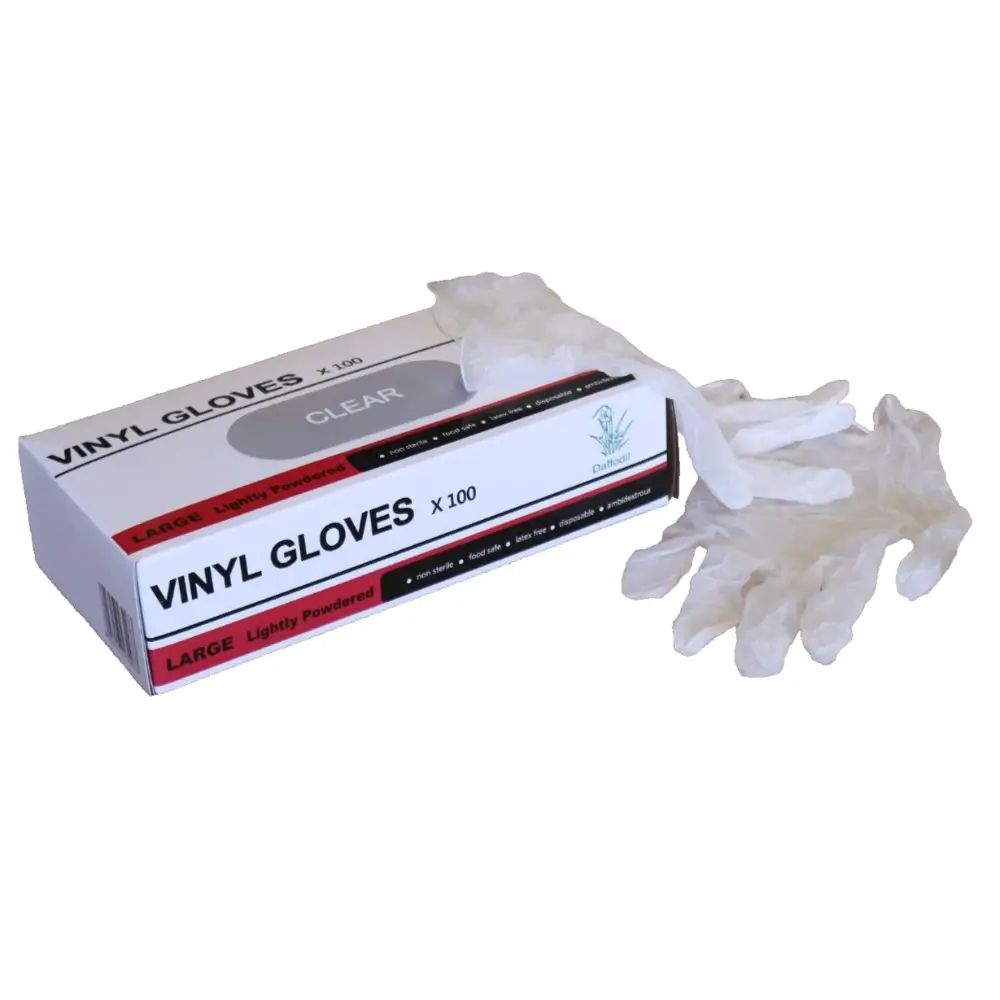 Daffodil Vinyl Gloves in Small Medium Large and X-Large sizes - Ambidextrous and Durable Fit