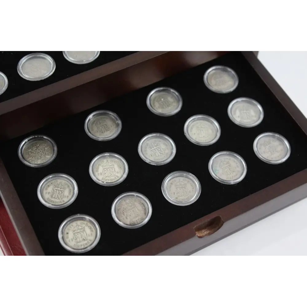 Danbury Mint Sixpences Display Collection – Elegant Wooden and Leather Design