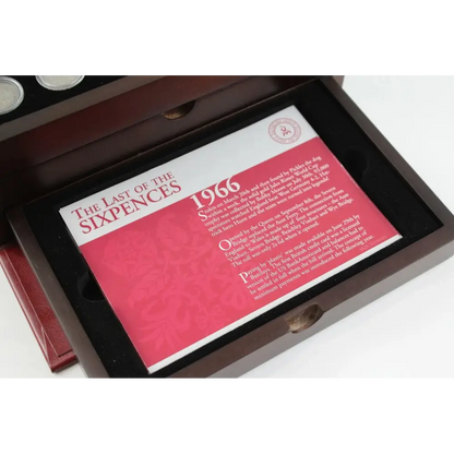 Product packaging with text 'The Last of the Sixpences 1966' on a white background