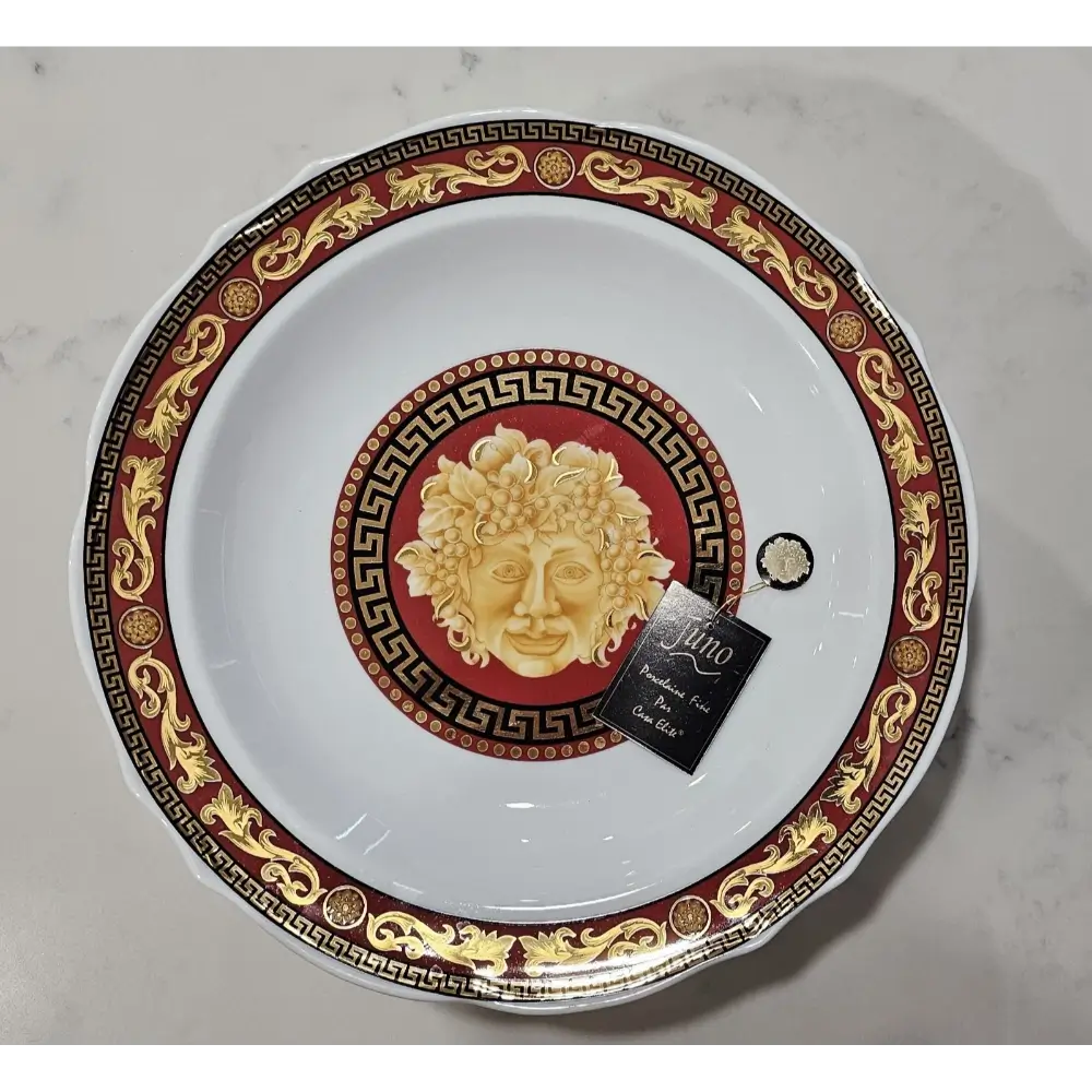 Juno Milano Collection Pedestal Centerpiece Detailed Medusa Style Motif and Greek Key Border