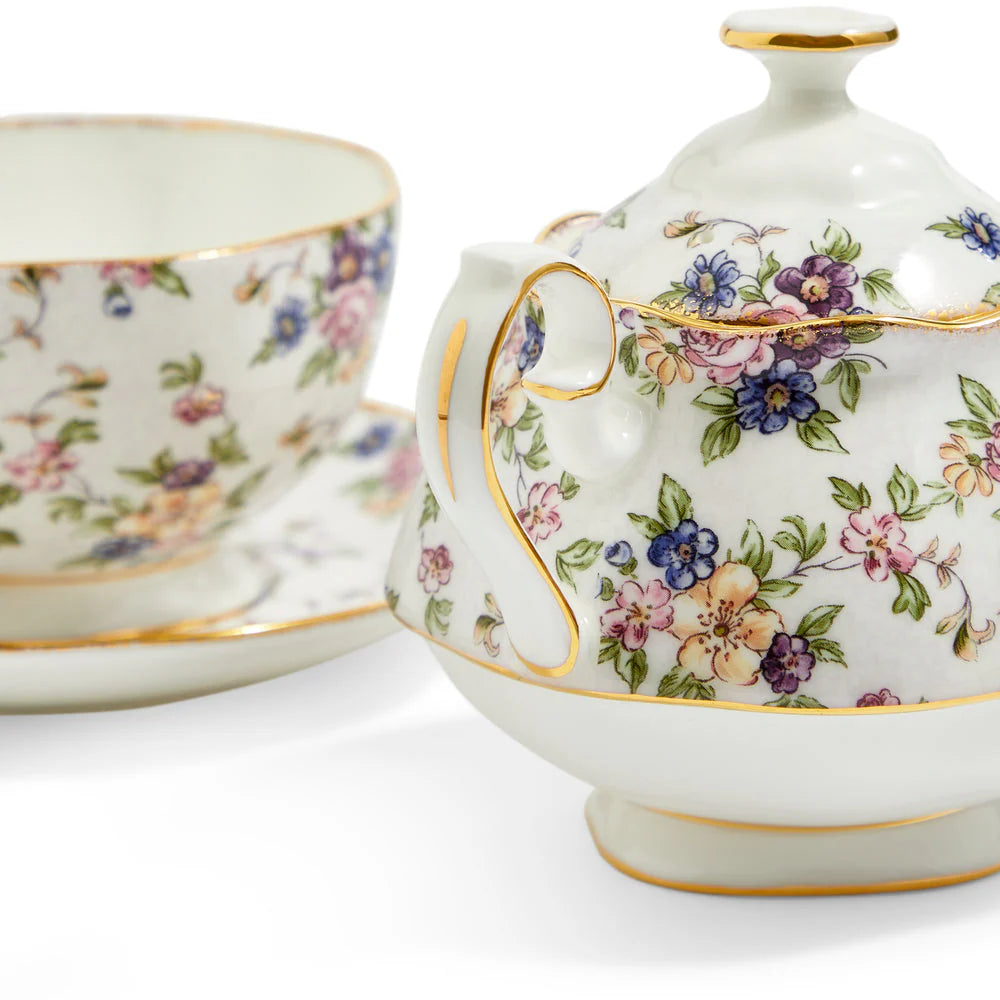 Close-up of English Chintz floral pattern on Royal Albert Fine Bone China Tea for One