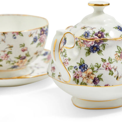 Close-up of English Chintz floral pattern on Royal Albert Fine Bone China Tea for One