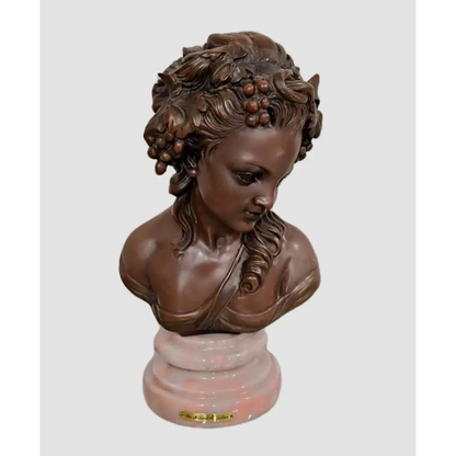 The Milano Collection female bust statue faux bronze on marble base