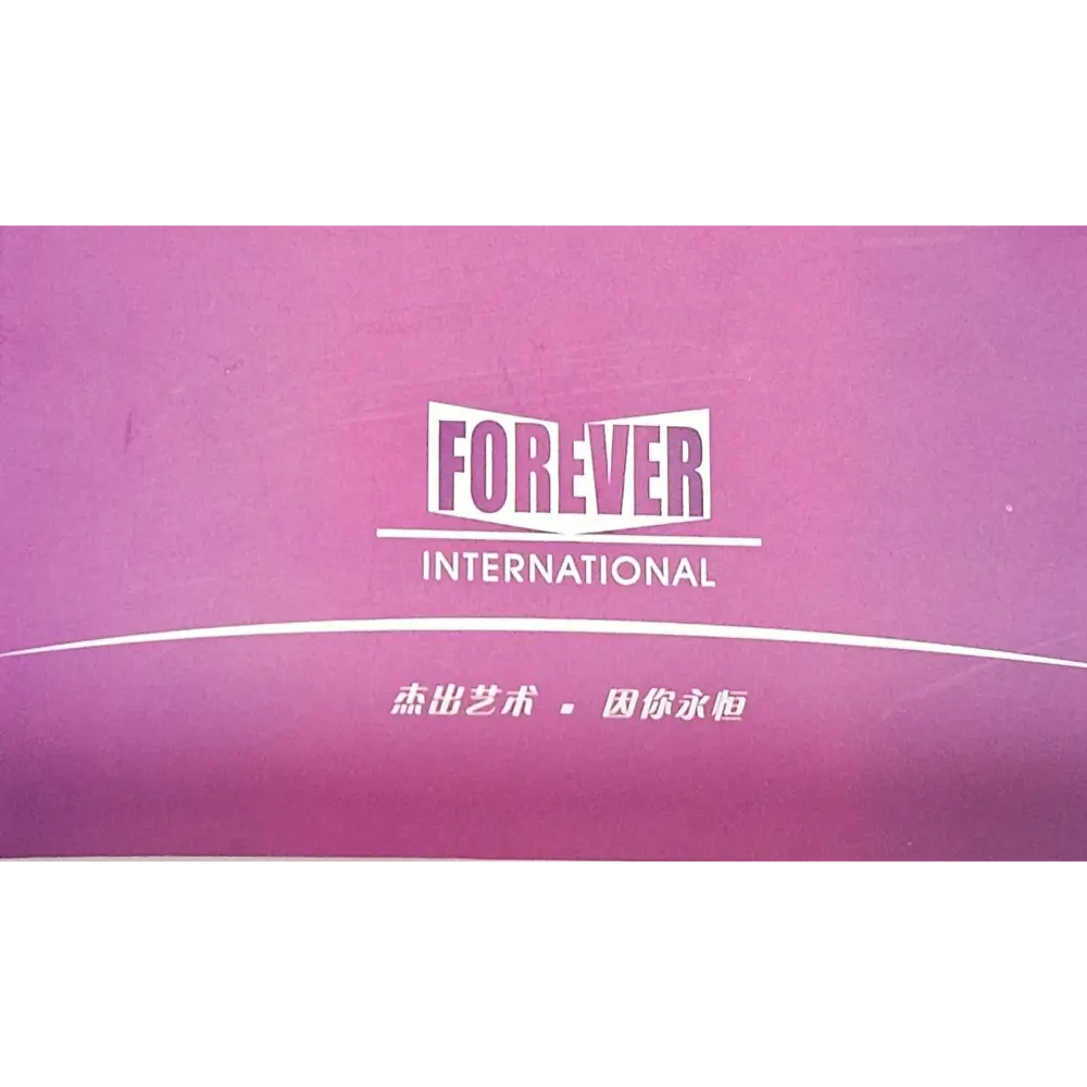 Purple background with 'FOREVER INTERNATIONAL' text in white