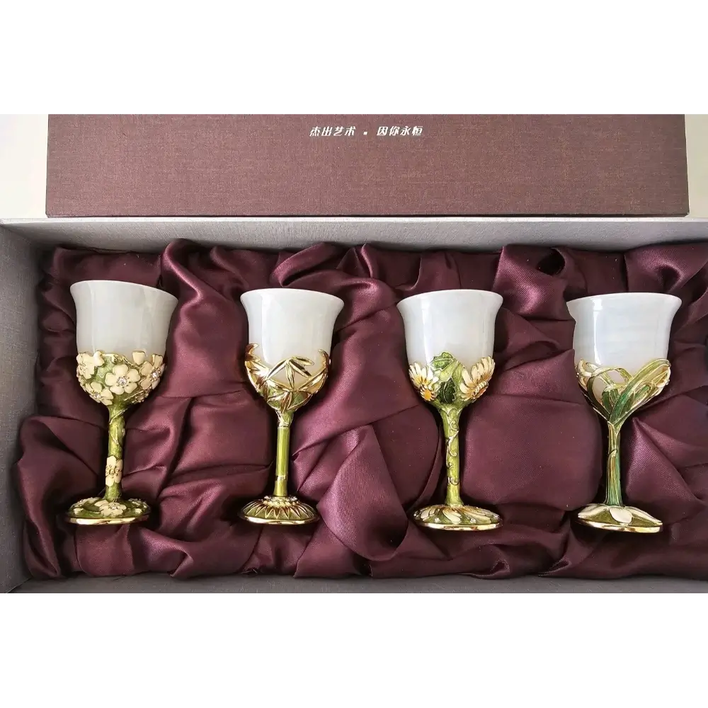 Set of four decorative wine glasses