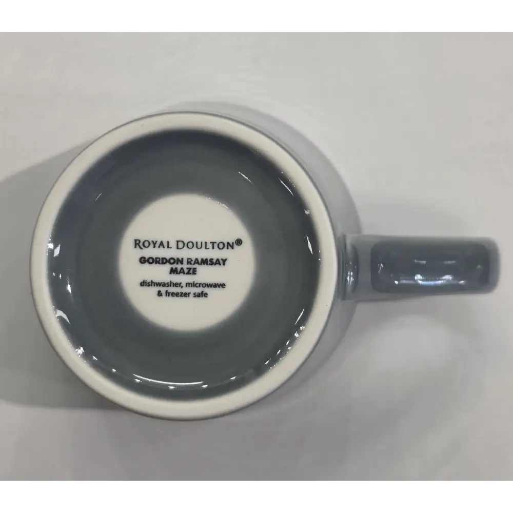 Gray mug with 'Royal Doulton' branding on a light gray background