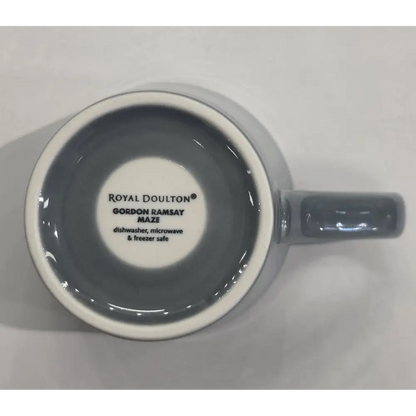 Gray mug with 'Royal Doulton' branding on a light gray background
