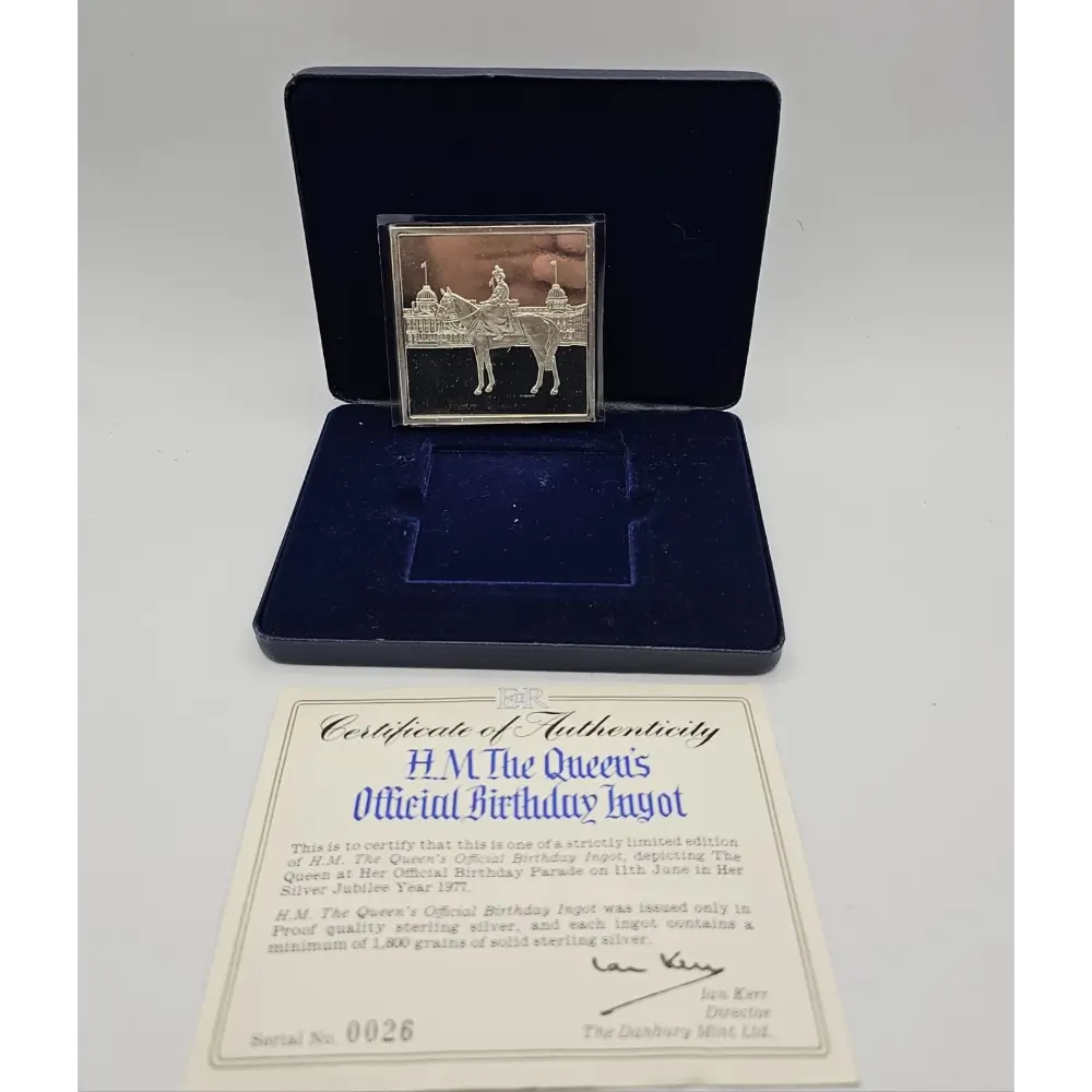 H.M. The Queen’s Official Birthday 1977 Sterling Silver Ingot – 120g, COA included