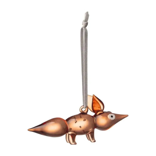Copper-colored bird-shaped ornament on a white background