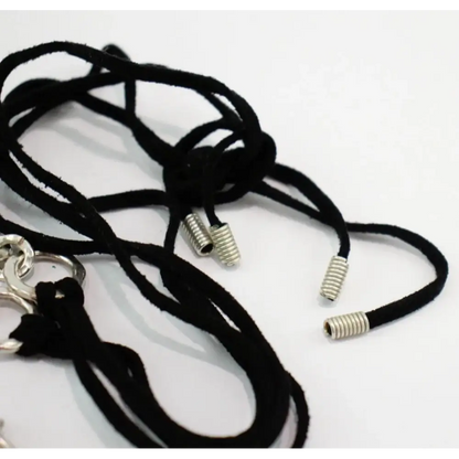 Black lanyards with metal ends on a white background